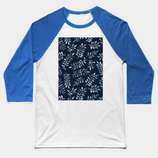 White Leaves on Navy - a hand painted pattern Baseball T-Shirt